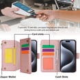 thumbnail image 5 of Allytechgroup Wallet Case for Apple iPhone 14 Pro Max,  Retro [1 Zipper Pocket + 6 Cards Slots] Hand Wrist Shoulder Strap Stand Shockproof iPhone 14 Pro Max Cover Case for Girls Women, Rosegold, 5 of 10