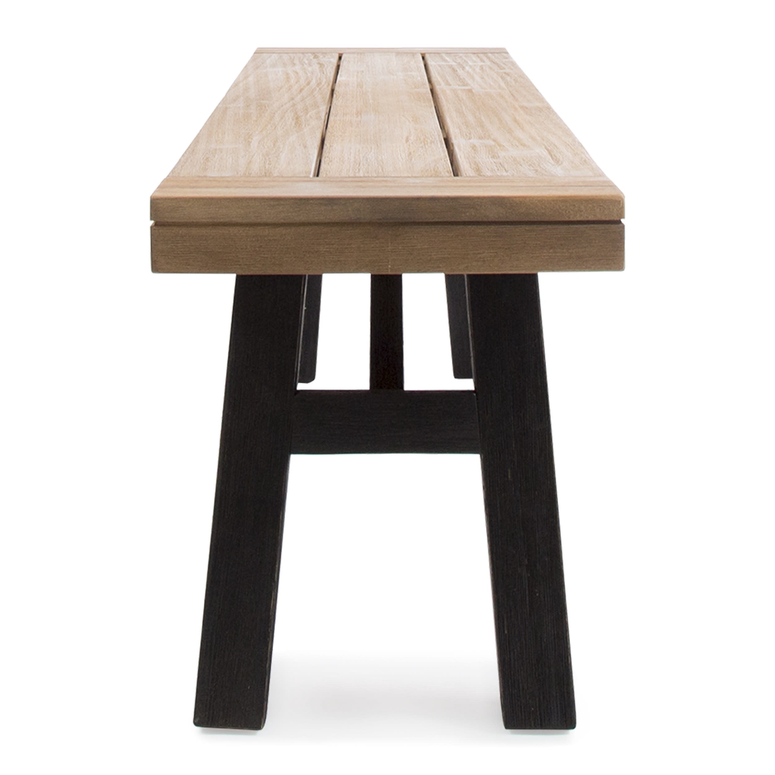 Bettinger Acacia Wood Outdoor Dining Benches, Set of 2, Brushed Gray and Brushed Mahogany