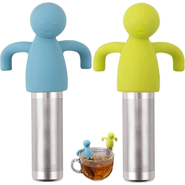 Infusor de té de silicona de acero inoxidable de 2 piezas, infusor de té con filtro de té colgante para té de hojas sueltas Infusores de té de silicona para teteras, tazas y tazas (azul