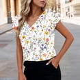 thumbnail image 4 of GNFQXSS Women Tropical Print V Neck Short Sleeve Blouse Bohemian Lightweight Breathable Pullover Top For Vacation White S, 4 of 7