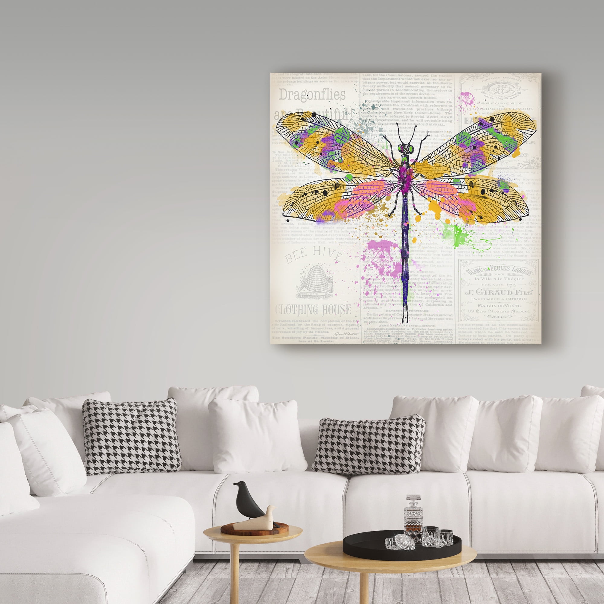 Trademark Fine Art 'Dragonfly On Newsprint 3' Canvas Art by Jean Plout