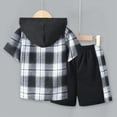 thumbnail image 7 of Godom Toddler Baby Boy Clothes Spring Summer 2 Piece Outfit Boys Clothes 2T 3T 4T 5T 6T 7T Short Sleeve Plaid Hooded Top and Shorts Sets,Black, 7 of 7