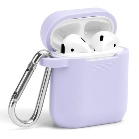 GMYLE Silicone Protective Shockproof Earbuds Case Cover Skin with Keychain Kit Set Compatible for Apple AirPods 1 & 2 (Lavender Purple)
