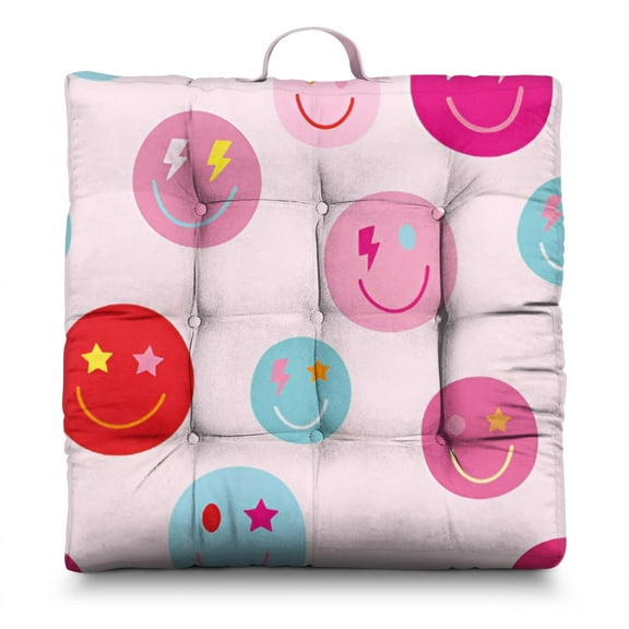 Colorful Kawaii Moon & Stars Pattern Thick Floor Pillow - Soft Skin-Friendly Meditation Cushion for Yoga & Relaxation - Supportive Zabuton Style Tatami Mat Seat