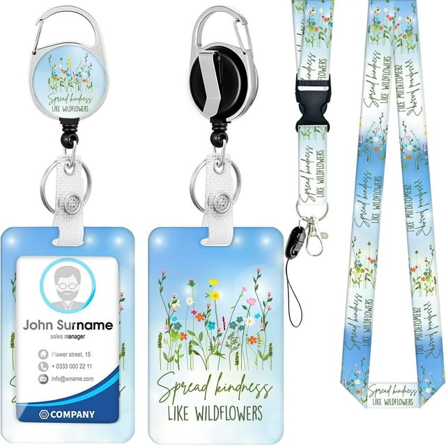 GFDYREE Lanière Fleurie avec Porte-Identité, Lanières Rétractables pour Badges d'Identité pour Femmes Mignonnes, Mousqueton Robuste, Porte-Badge Vertical avec Lanière Détachable pour Femmes