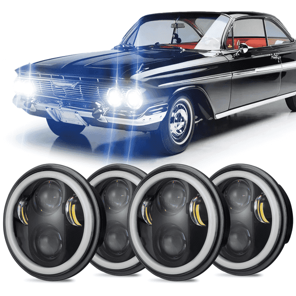4PCS 5.75" 5-3/4 inch LED Headlights Hi/Lo Beam DRL for Chevrolet Impala 1958-1976