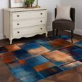 thumbnail image 4 of Blue Brown Color Block Area Rug 3x5 Washable Rug Non Slip Abstrat Vintage Stripes Modern Art Large Area Rug Indoor Floor Carpet for Entryway Bedroom Kitchen Living Room Home Office Dining Room, 4 of 9