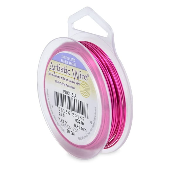 Artistic Wire 81 mm Silver Plated Tarnish Resistant Colored Copper Craft Wire, 20 Gauge, 25 ft, Fuchsia