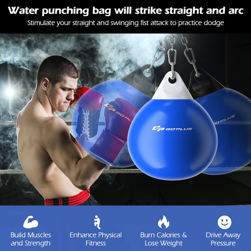 Spaco 21 Inch Water Punching Bag with Adjustable Metal Chain-Blue, Heavy Punching Bag with Adjustable Metal Chain, Water Injection Hose, Boxing Training Bag