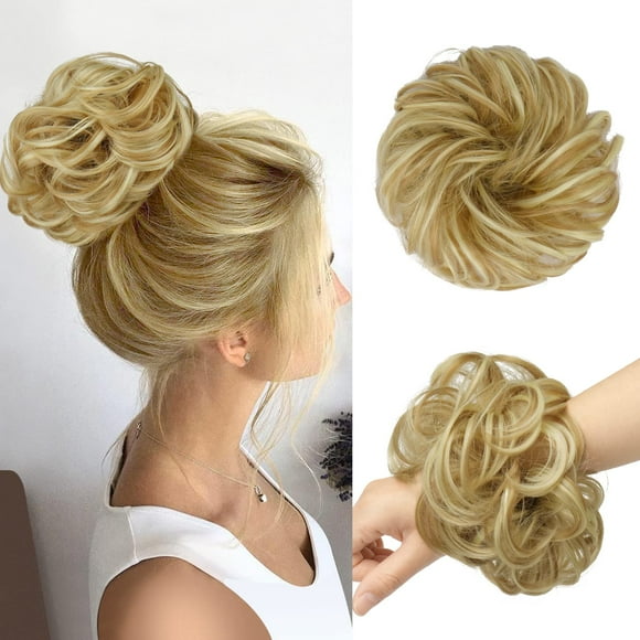 FESHFEN Messy Hair Bun Hair Pieces Wavy Curly Large Hair Bun Scrunchies Extensions Synthetic Tousled Updo Hairpieces for Women Girls, 1.94oz