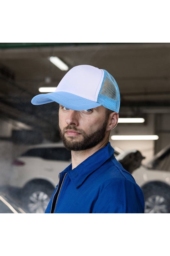 10Pcs Sky Blue Sublimation Mesh Baseball Hats Blank DIY Heat Transfer Caps for Outdoor Daily Use