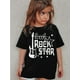 thumbnail image 1 of Camiseta estampada "Little Rock Star" para mujer: camiseta verde de manga corta con diseño de guitarra y estrella. Top informal de punto de algodón para primavera/verano y otoño., 1 of 6