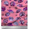 thumbnail image 1 of Soimoi Tissu Modal Satin Corail & Poisson Texturé Imprimé Océan au Mètre 42 Pouces de Large, 1 of 3