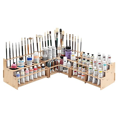 HG Art Concepts Mezzo Artist Brush and Paint Tube Organizer Rack Set 3 Pieces - Wood Grain Laminate Multi-Layer Storage Display Stand for Paintbrushes, Oil & Acrylic Paints