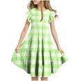thumbnail image 3 of THDHVS Dresses for Girls,Plaid Print Tiered Dress with Flutter Sleeves for Girls 6 to 15 Years Summer Casual and Outing,Girls Dresses Green, 3 of 8