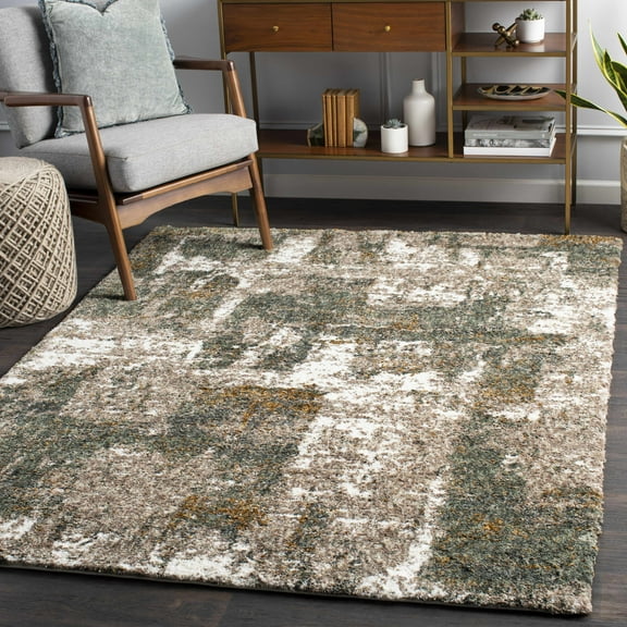 Hauteloom Bronx Living Room, Bedroom Area Rug - Plush Pile - Beige, Brown, Green - 2' x 3'