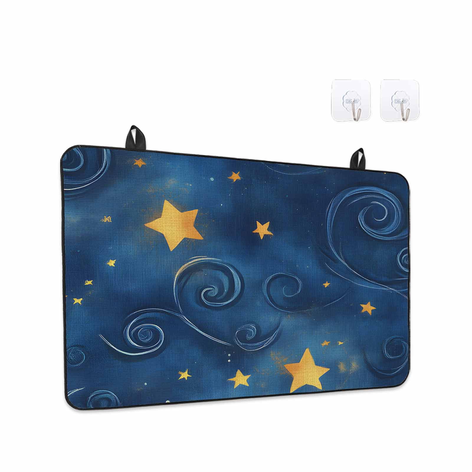 Navy Blue Yellow Star Stove Top Cover for Electric Stove, Heat-proof & Non Slip Glass Top Stove Cover Protector, Starry Sky Vintage Kitchen Flat Cooktop Rubber Mat 31x24 Inches