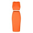 thumbnail image 6 of Tumotour 2 Piece Outfits Set For Women Casual Sexy Round Neck Sleeveless Ribbed Tank Top Bodycon Slit Midi Skirt Outfit Dress Set, 6 of 9