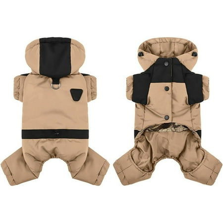 Denbek Dog Jacket with Hood Warm Dog Coat with Hood Waterproof Windproof Winter Full Body Dog Jacket Snowsuit Adjustable Cold Weather Pet Clothes Coffee-36*54*40