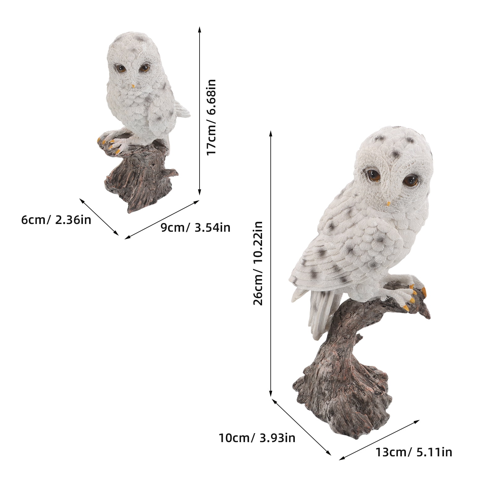ELAYARD Set of 2 White Resin Owl Garden Statues, Weather-Resistant Outdoor Lawn Ornaments with Realistic Design for Yard Decor