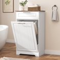 thumbnail image 6 of 10 Gallon Tilt Out Kitchen Trash Can Cabinet, Wooden Garbage Can Cabinet with Storage Drawer, Hidden Laundry Hamper Holder for Washing Room, White, 6 of 14