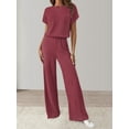 thumbnail image 3 of Women'S Casual Summer Travel Vacation Wear Two-Piece Suit Short Sleeve Wide Leg Pants Casual Suit Brick Red L, 3 of 5