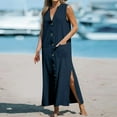 thumbnail image 2 of Womens Cotton Linen Shirt Dress Elegant Casual Summer Spring Button Down Front Sleeveless Maxi Dress Long Cardigan Cover Ups Shirt Dresses, 2 of 6