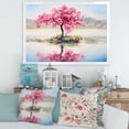 thumbnail image 3 of Designart 'Oriental Cherry Pink Tree Sakura On The Lake' Lake House Framed Art Print, 3 of 4