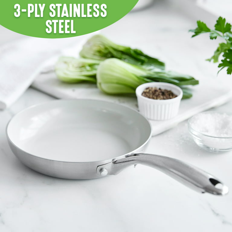 Stainless Steel Healthy Ceramic Nonstick, 8 Frying Pan Skillet, PFAS-Free,  Multi Clad, Induction, Dishwasher Safe