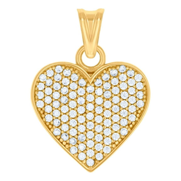 14k Yellow Gold Women Cubic Zirconia Love Heart Charm Pendant Necklace 22.7x16.7mm Wide Pendant for Women
