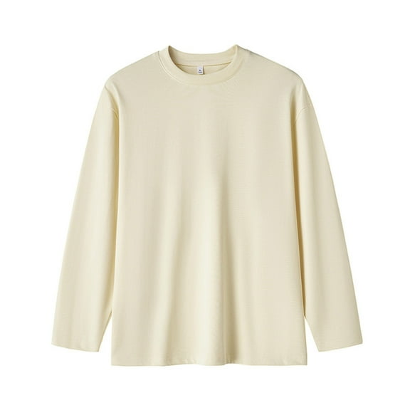 Solid Round Neck Tops for Men Plus Size Long Sleeve T-Shirt Trendy Loose Casual Pullover