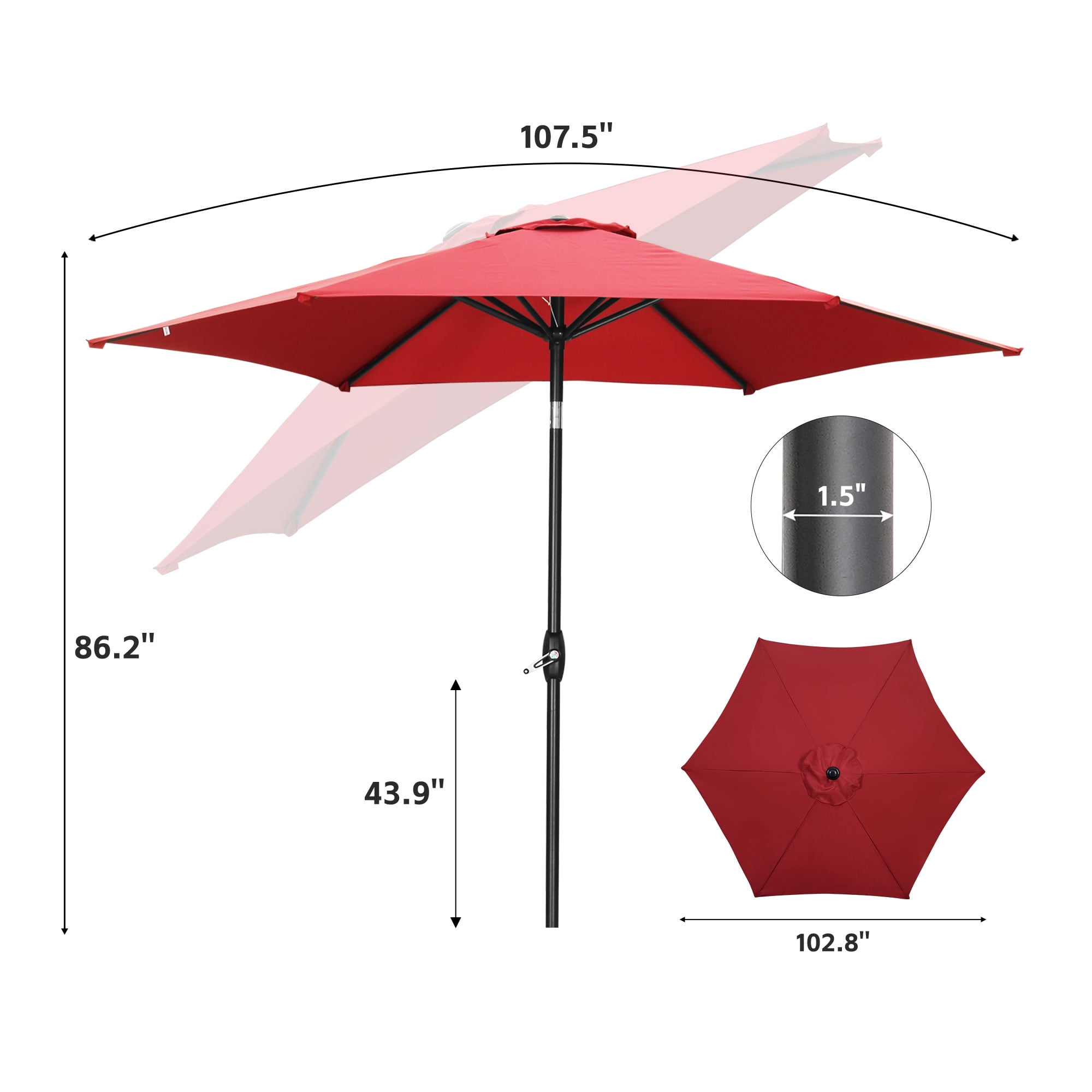 Autlaycil 9ft Outdoor Patio Umbrella, Durable Ribs with Tilt and Crank for Table, Garden, Poolside - Red