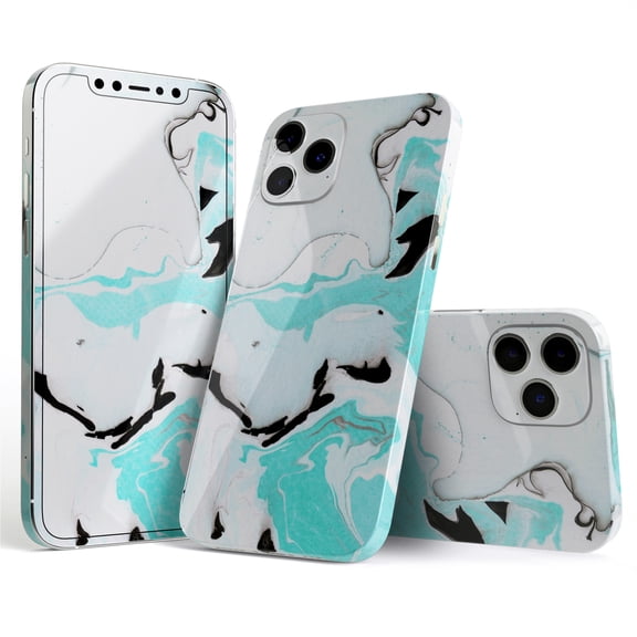 DesignSkinz Black and Teal Textured Marble Full-Body Skin Decal Wrap Cover for iPhone 16
