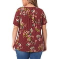 thumbnail image 3 of Agnes Orinda Women's Plus Size Blouse V Neck Floral Print Short Sleeve Casual Top Blouses Tops 1X Red, 3 of 6