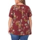 thumbnail image 3 of Blusa de mujer de tallas grandes Agnes Orinda, con cuello en V, estampado floral, de manga corta, top casual 4X rojo, 3 of 6