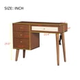 thumbnail image 2 of Harper & Bright Designs 39" Wood Vanity Desk with Rattan Drawers , Makeup Vanity Table Set with Stool , Dressing Table with Charging Plug and USB Port for Bedroom , Wood (Mirror not included), 2 of 18