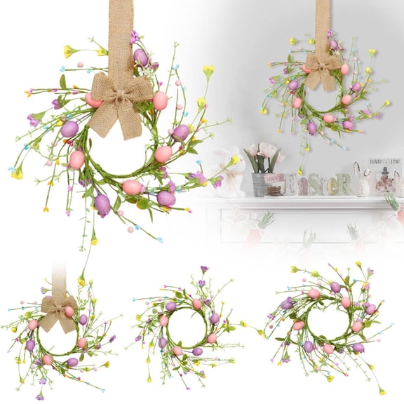 CoreLiving Easter Mini Wreaths for Cabinets Small Spring Wreath with Eggs and Wildflowers Artificial Flower Decor for Kitchen Cabinet Door Home Wall Window Mantle Decoration