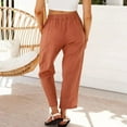 thumbnail image 4 of XFLWAM Womens Wide Leg Linen Pants High Waisted Drawstring Casual Crop Trousers with Pockets Khaki S, 4 of 9