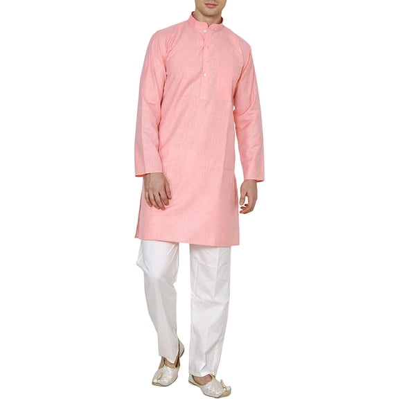 Royal Kurta Men's Cotton Linen Kurta Pyjama (42, Pink)