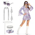 thumbnail image 1 of Conjunto de vestido de discoteca morado Costume Spooktacular Creations de los 70, 1 of 6