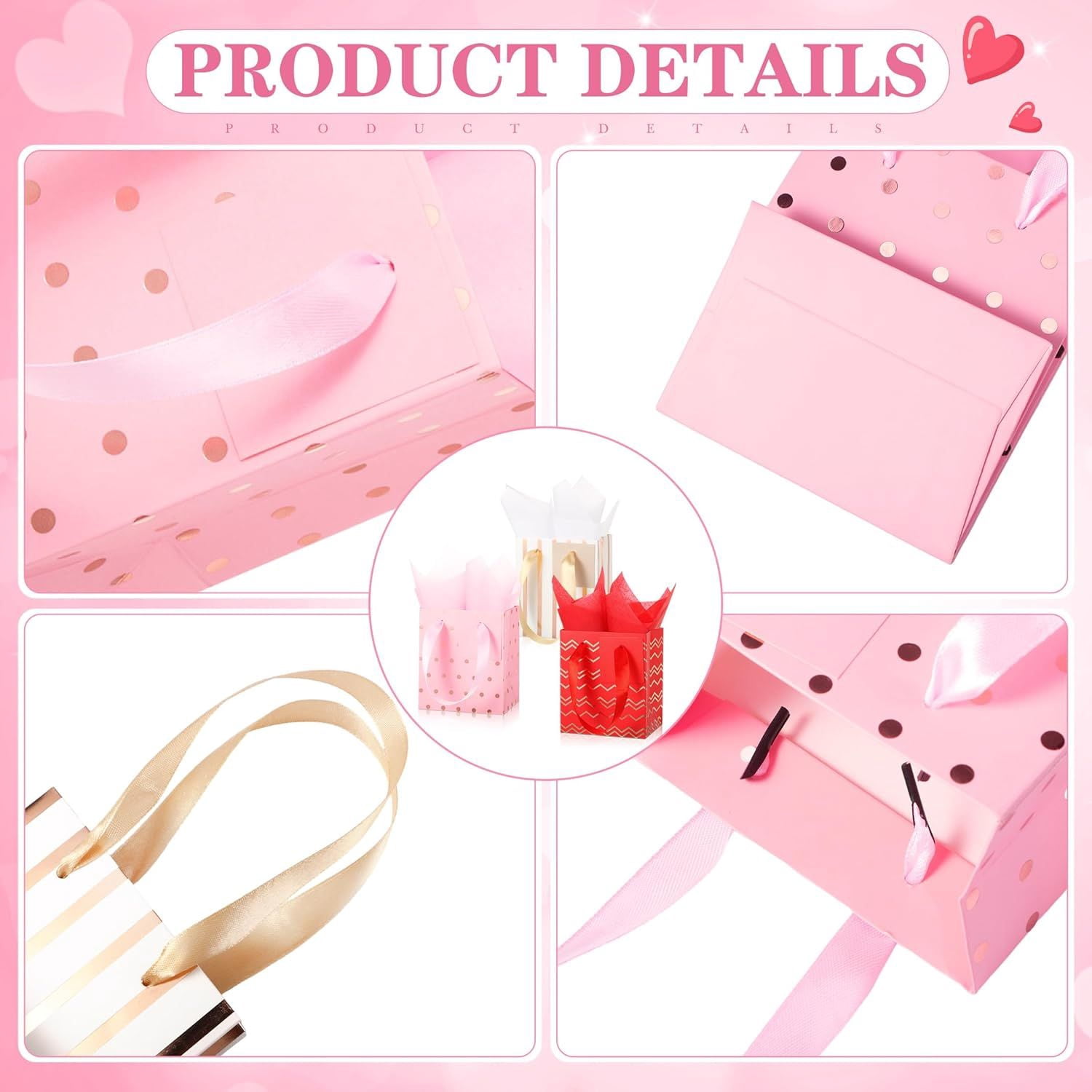 12 Pack Metallic Gift Bags with Tissue Paper for Birthday Wedding Party Wrapping