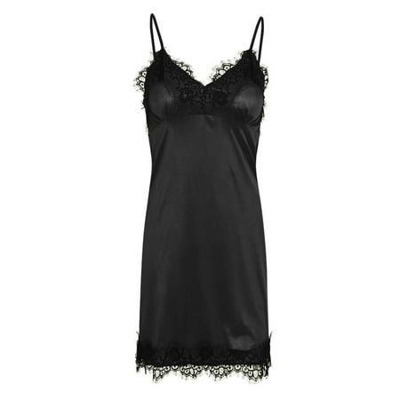 

Enjiwell Women s Solid Color Adjustable Straps Lace Trim V Neck Sleeveless Nightdress