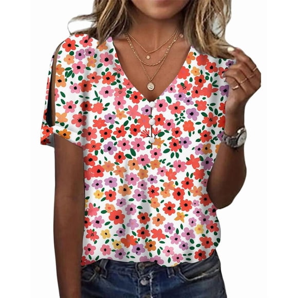 Top tipo túnica HOTYD con estampado floral bohemio y cuello en V para mujer, talla grande