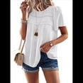 thumbnail image 3 of Blusas de Verano para Mujer, Cuello Redondo, Corta, Blusas Casuales de con Dobladillo de Encaje Fluido, Ropa de Moda 2025 L, 3 of 10