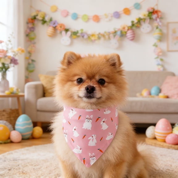 Easter Pet Bandana - Cute Bunny & Carrot Print Dog Scarf, Adjustable Triangle Bib for Dogs & Cats, Festive Spring Holiday Accessory