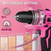 ThinkLearn Pink Cordless Drill Set, 20V Lithium-ion Power Drill Set for Women with 67Pcs Drill Driver Bits, 3/8Keyless Chuck, 25+1 Position Electric Drill, 2.0Ah Battery, Fast Charger and Storage Bag