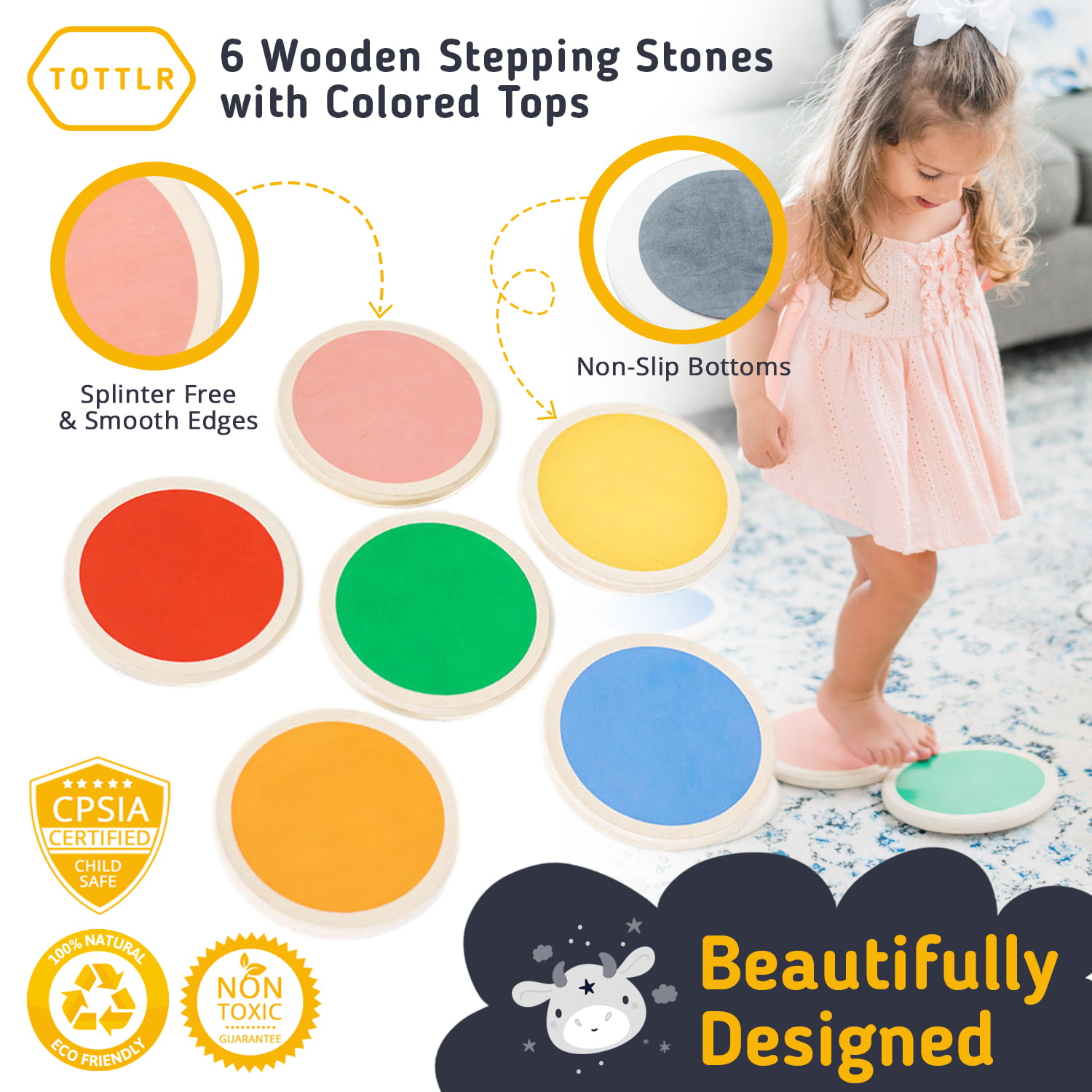 Non Slip and Non Toxic Baltic Birch Wood Set of 6 Balance and Imagination Kids Stepping Stones for Promoting Coordination ELPEBBLE Stepping Stones for Kids Strength The Floor is Lava Game