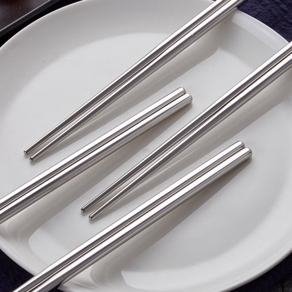 COMPUKAS 5 Pairs Reusable Stainless Steel Chopsticks, Beginner Friendly Metal Chopstick Set for Home, Kitchen, Sushi, Noodles