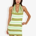 thumbnail image 2 of Women's Striped Halter Neck Knit Dress With V-Neckline- Medium, Green, 2 of 6