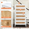 thumbnail image 4 of Pellebant 6 Drawer Rattan Dresser Storage Tower, Tall Fabric Chest with Wood Top for Bedroom, Hallway, Entryway, Closet (White), 4 of 9